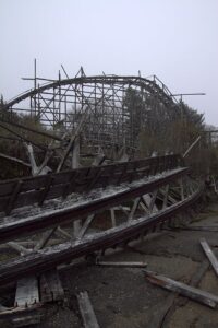 The Lincoln Park roller coaster in 2011 after a series of fires had ravaged the long-closed amusement park.Photo/Wikimedia Commons