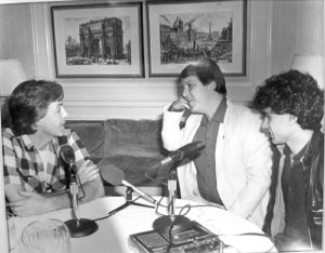 (l to r) Sir Paul McCartney, WBCN Production Director Tom Sandman and Cha-Chi Loprete during an interview in New York City in 1984