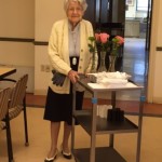 Agnes Rogers, 96, with her lunch cart serving cart