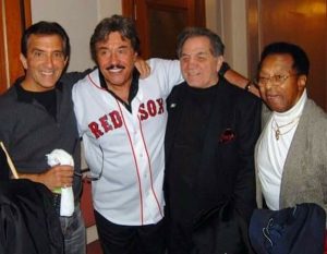 Gathered at Lowell Memorial Auditorium in 2010 are (l to r) longtime friends Pat Benti and Tony Orlando with Tony DeMarco, the 1955 world welterweight champion, and the late Little Joe Cook of The Thrillers.