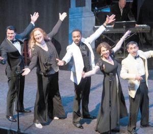 Performers of Upstage Lung Cancer’s fall 2017 concert, “From Bench to Broadway”: (l to r) John King, Paula Markowicz, Darvon Monroe, Hildy Grossman and Brian De Lorenzo