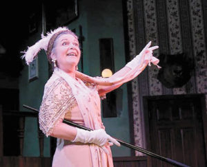 Margaret Ann Brady in her IRNE Award-nominated performance as Miss Tweed in “Something’s Afoot” at Greater Boston Stage Company