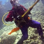 Playing sculpture guitar at the Lower Keys Underwater Music Festival Photo/ K. Walker